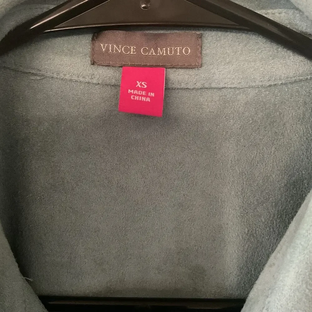 Vince Camuto Faux Suede Button Front Belted Shirt Jacket Women’s XS Blue